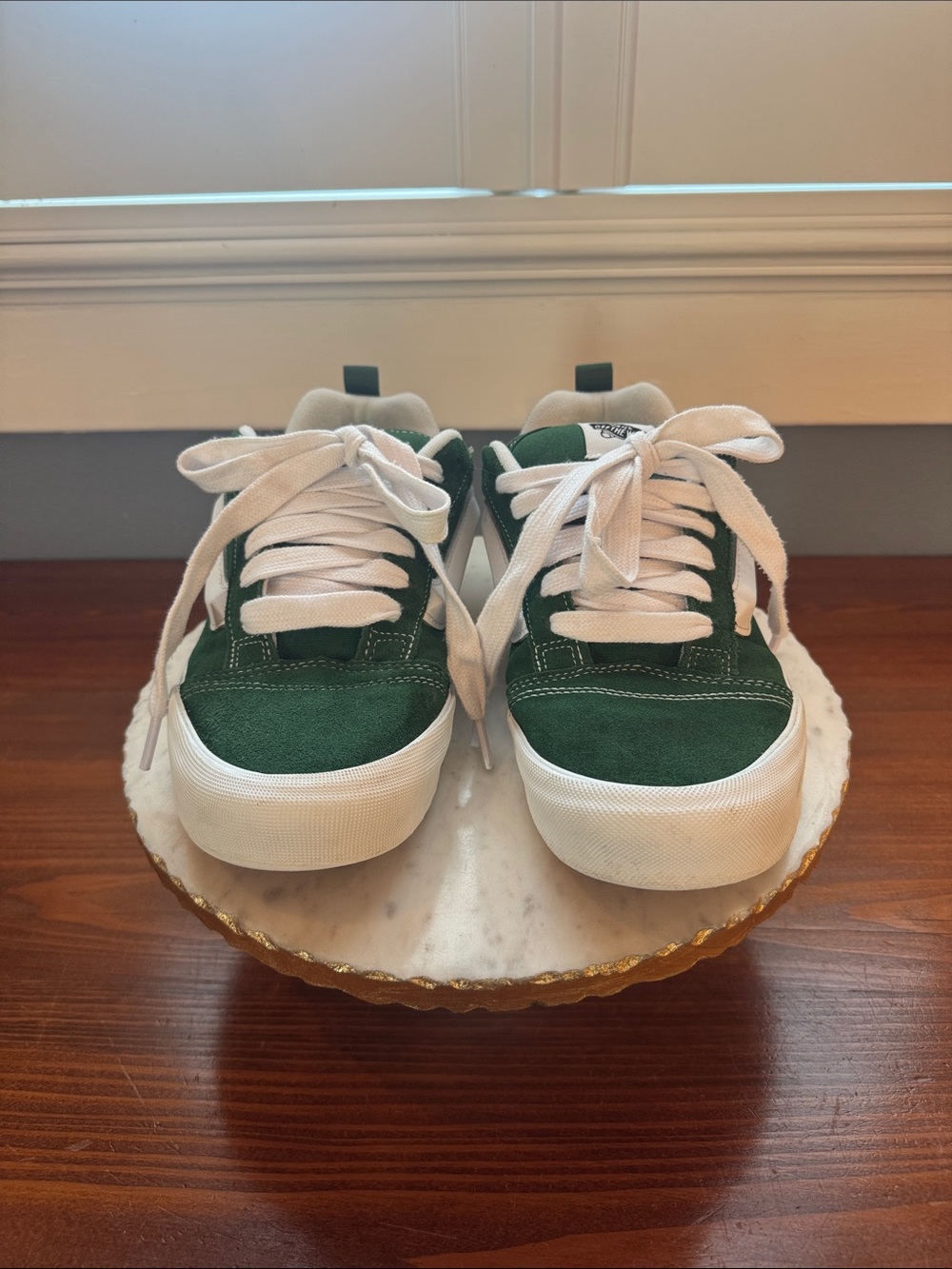 Vans Green and White Suede Low-Top Sneakers